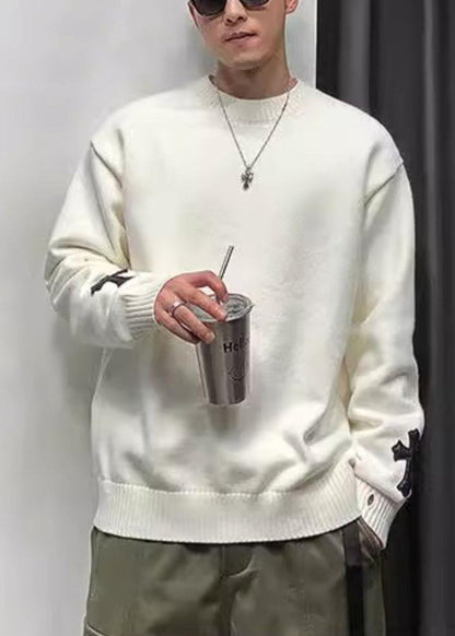 New White Cross Cozy Knit Sweaters Fall