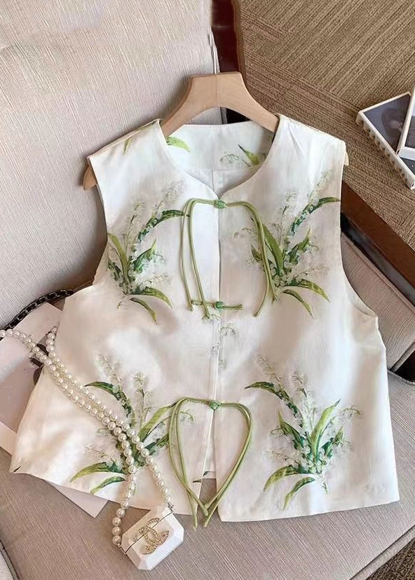 New White Embroidered Chinese Button Silk Waistcoat Sleeveless 1