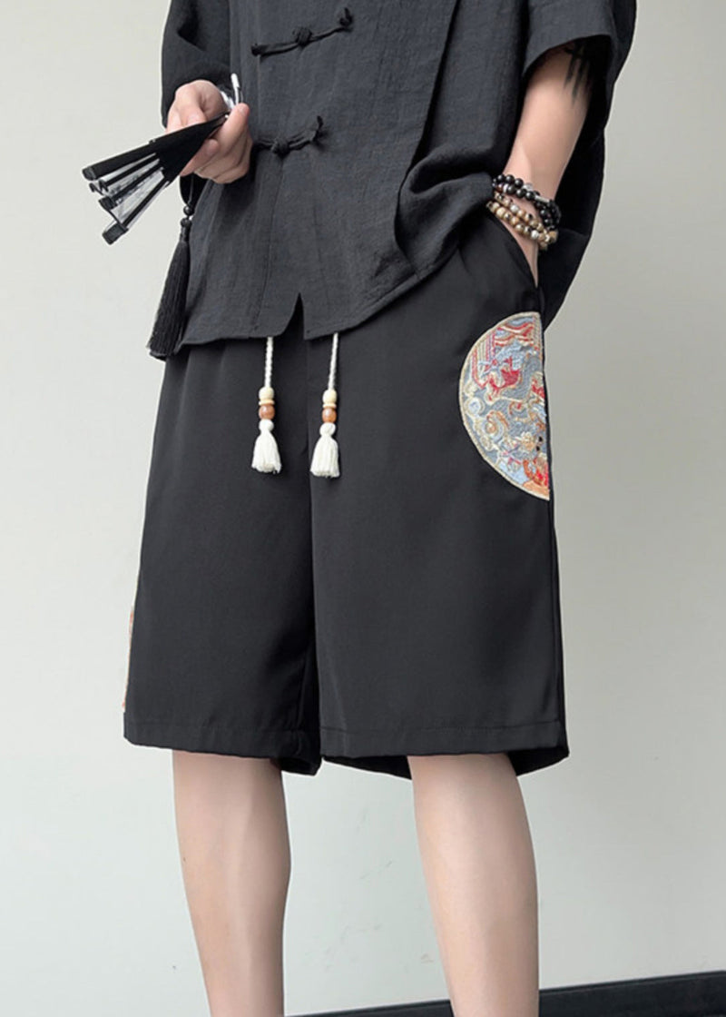 New White Embroideried Pockets Ice Silk Summer Shorts
