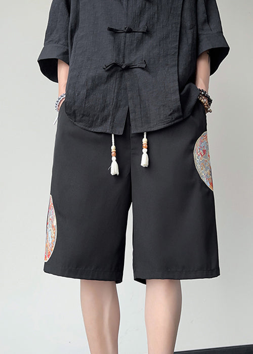 New White Embroideried Pockets Ice Silk Summer Shorts