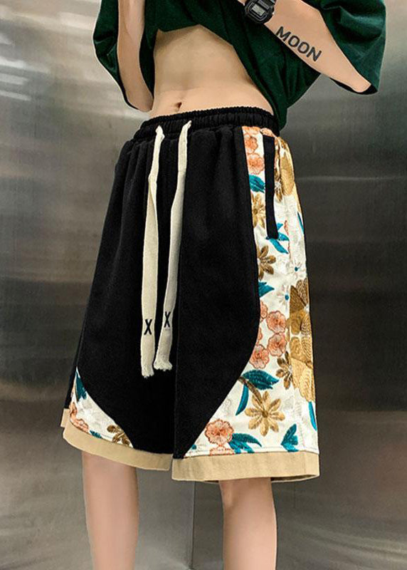 New White Embroideried Pockets Patchwork Cotton Shorts Summer