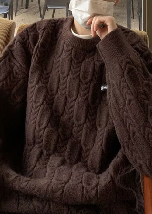 New White O-neck Thick Cable Knit Sweater Tops Winter