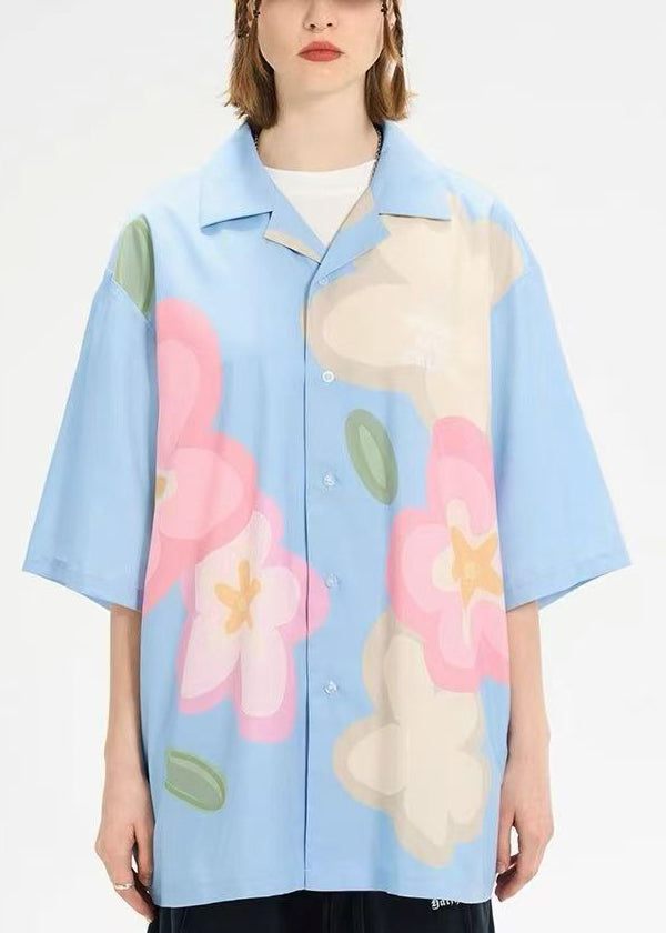 New White Peter Pan Collar Print Cotton Shirts Half Sleeve