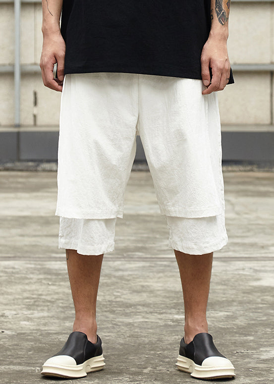 New White Pockets False Two Pieces Cotton Shorts Summer
