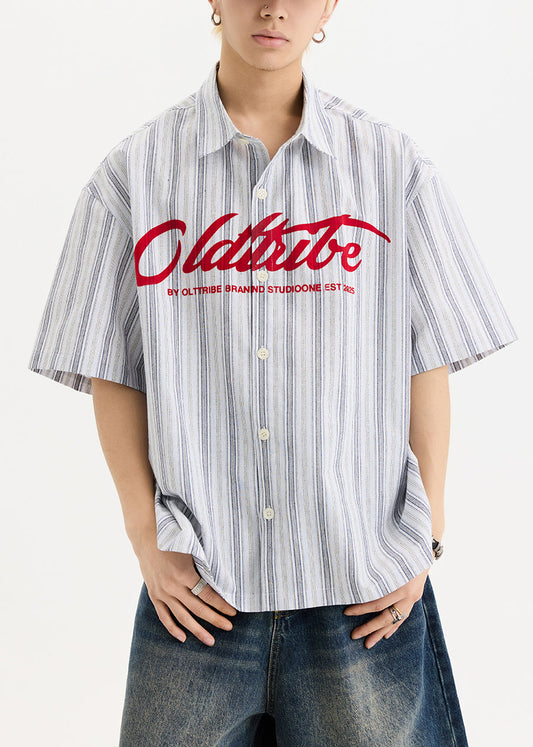 New White Print Button Oversized Cotton Shirts Half Sleeve