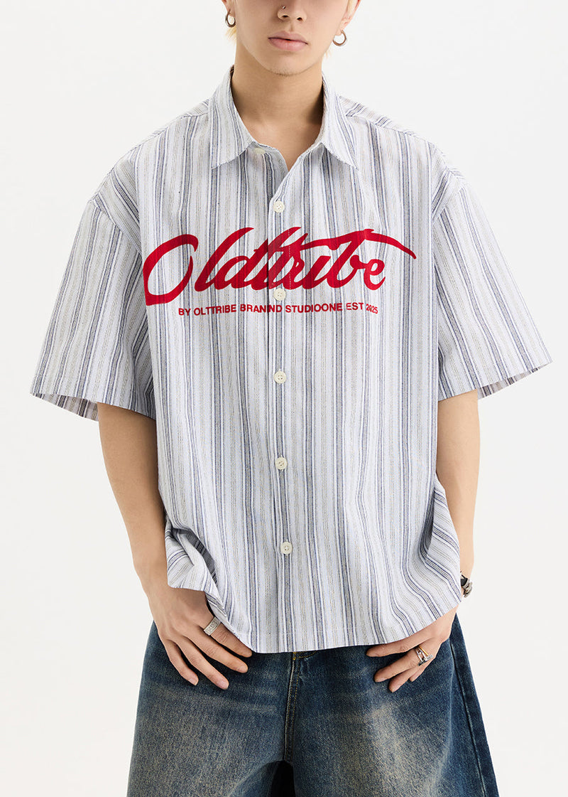 New White Print Button Oversized Cotton Shirts Half Sleeve