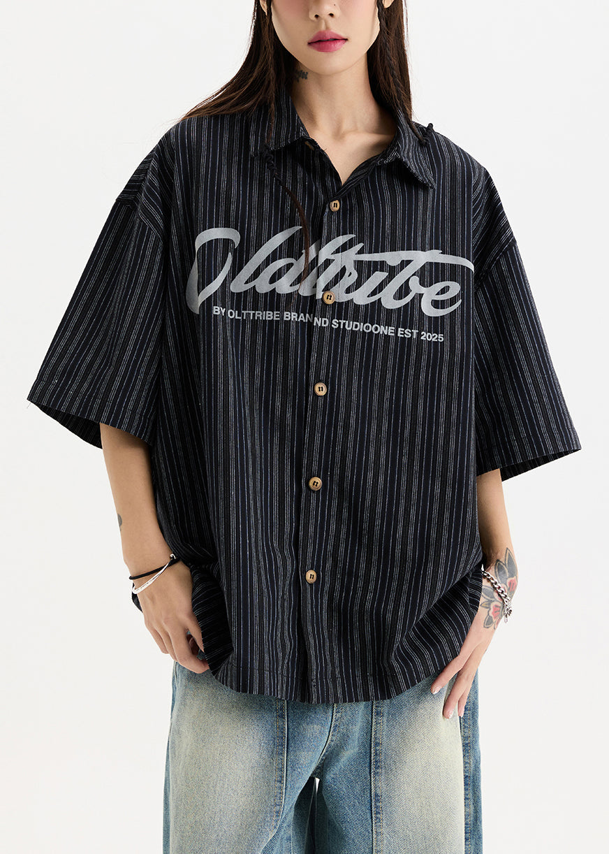New White Print Button Oversized Cotton Shirts Half Sleeve