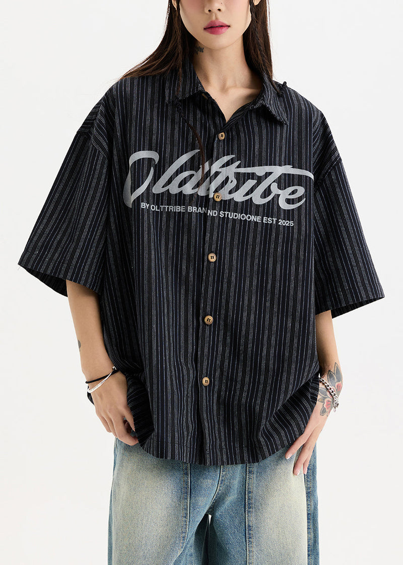 New White Print Button Oversized Cotton Shirts Half Sleeve