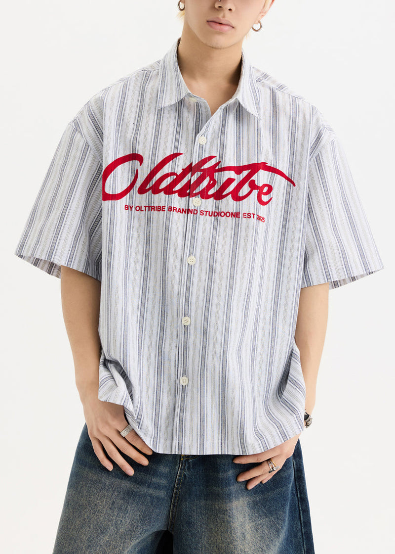 New White Print Button Oversized Cotton Shirts Half Sleeve