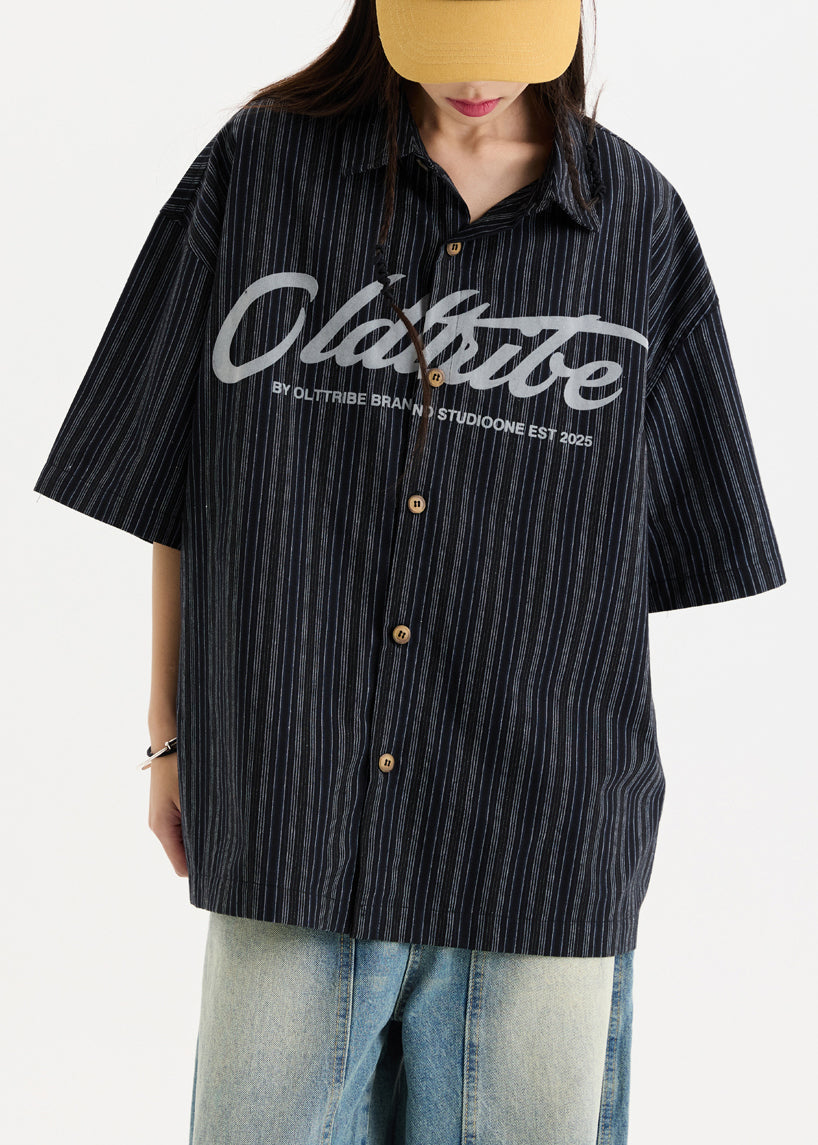 New White Print Button Oversized Cotton Shirts Half Sleeve