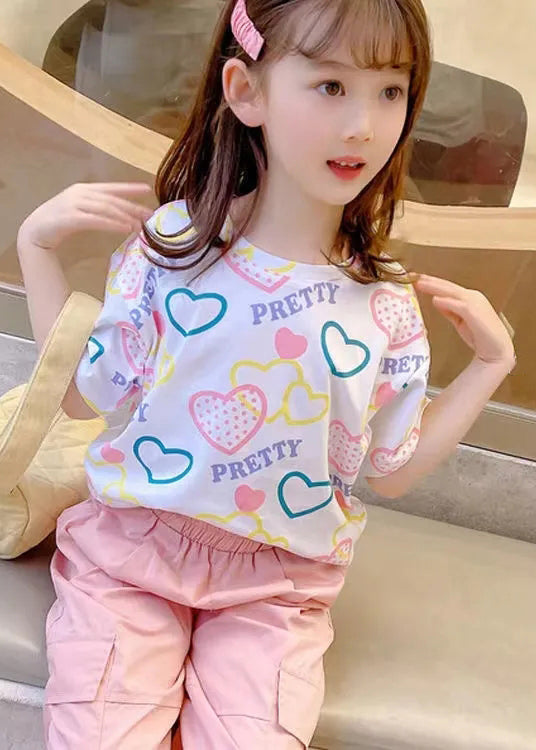 New White Print Cozy Cotton Kids T Shirt Short Sleeve