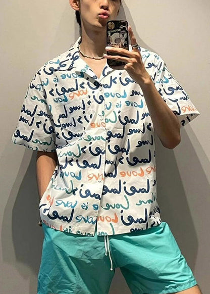 New White Print Pockets Cotton Shirts Summer