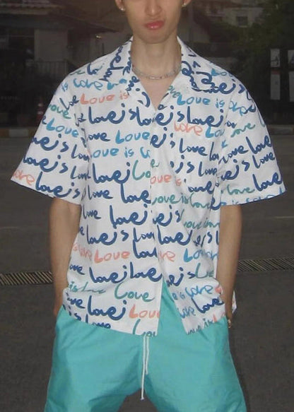 New White Print Pockets Cotton Shirts Summer