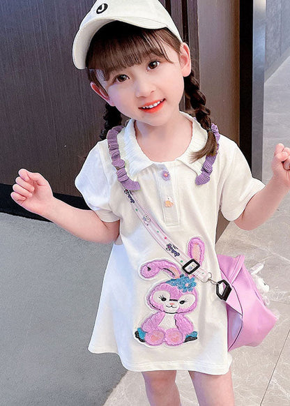 New White Ruffled Patchwork Cotton Kids Dress Summer