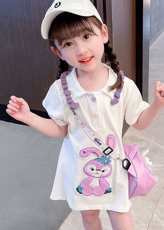 New White Ruffled Patchwork Cotton Kids Dress Summer
