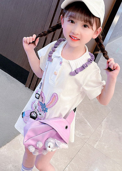 New White Ruffled Patchwork Cotton Kids Dress Summer