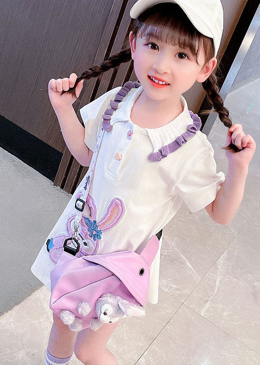 New White Ruffled Patchwork Cotton Kids Dress Summer