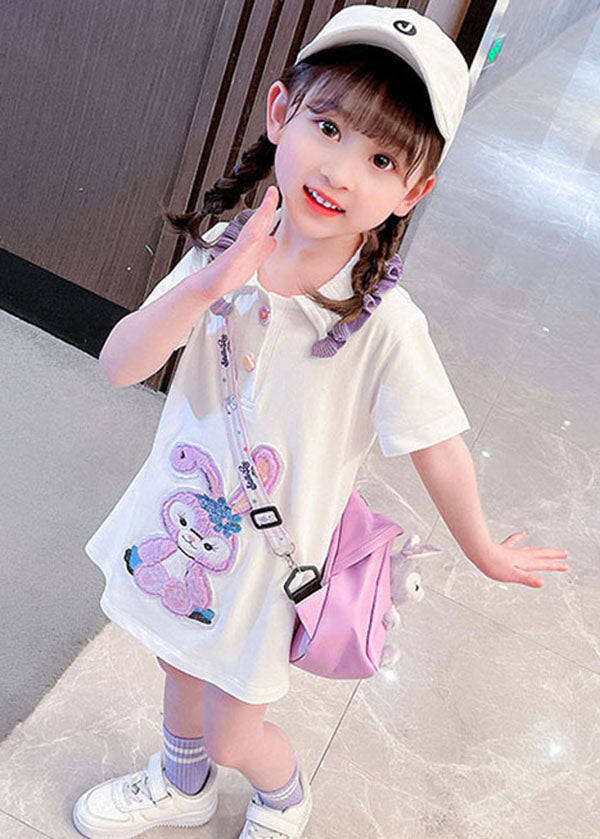 New White Ruffled Patchwork Cotton Kids Dress Summer