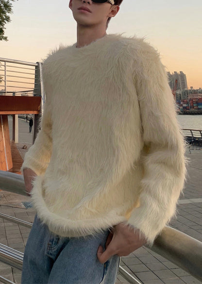 New White Cozy Mink Velvet Sweaters O Neck Winter