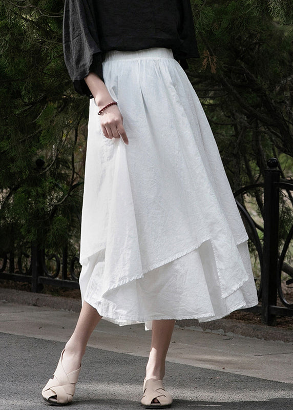 New White Elastic Waist Cotton Skirts Summer