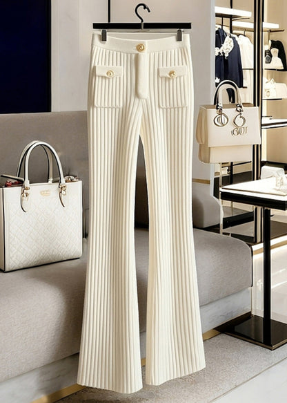 New White High Waist Knit Pants Spring