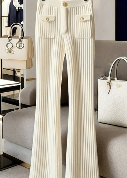 New White High Waist Knit Pants Spring