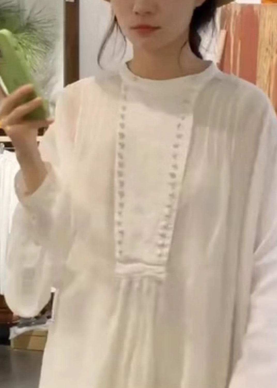 New White O-neck Cotton Long Dress Spring