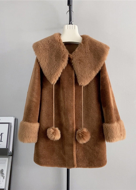 New White Square Collar Fuzzy Ball Decorated Woolen Coats Winter