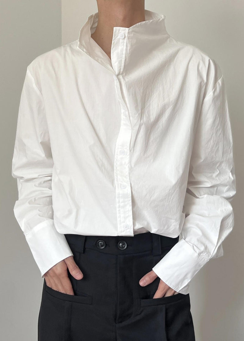 New White Stand Collar Button Cotton Shirts Fall