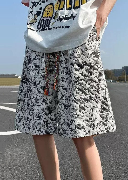 New White Tie Dye Elastic Waist Cotton Shorts Summer