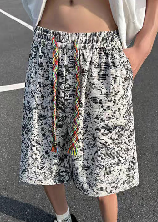 New White Tie Dye Elastic Waist Cotton Shorts Summer