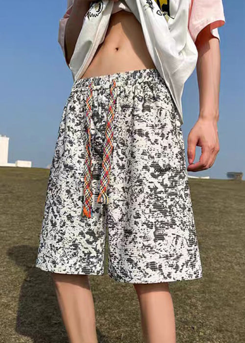 New White Tie Dye Elastic Waist Cotton Shorts Summer