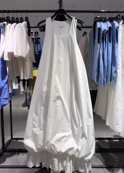 New White U Neck Cotton Long Dresses Dresses Sleeveless