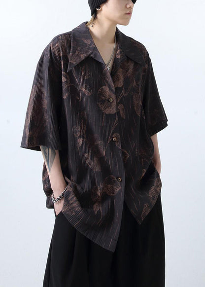 New White Wrinkled Print Cotton Shirts Half Sleeve