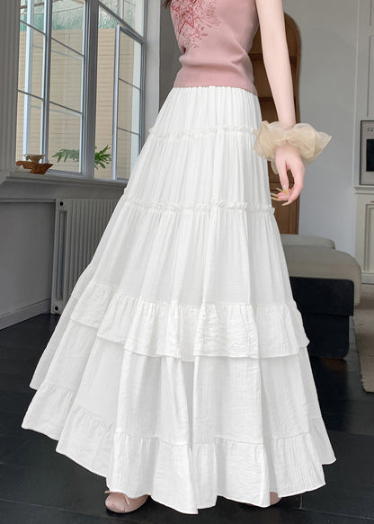 New White Wrinkled Patchwork Cotton a Line Skirts Summer