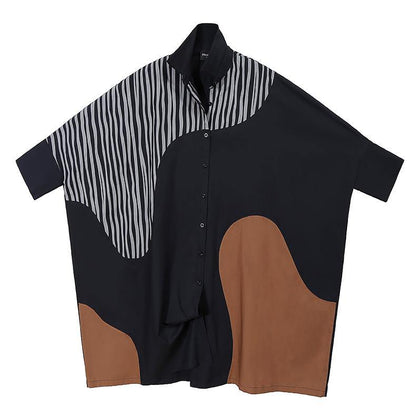 New Woman Long Batwing Sleeves Patchwork Shirt Dress
