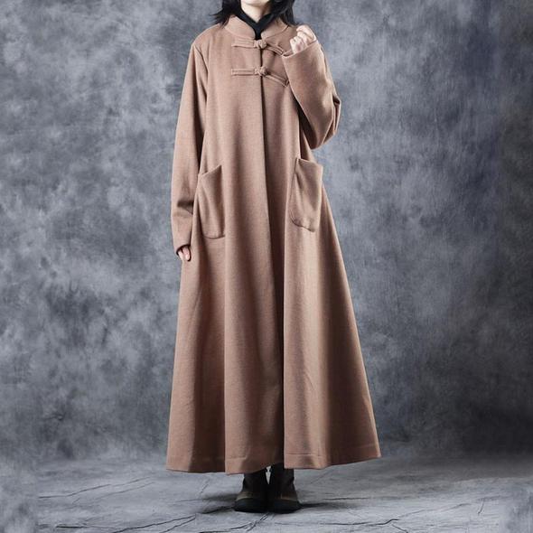 New Loose Beige Long Woolen Thick Coat