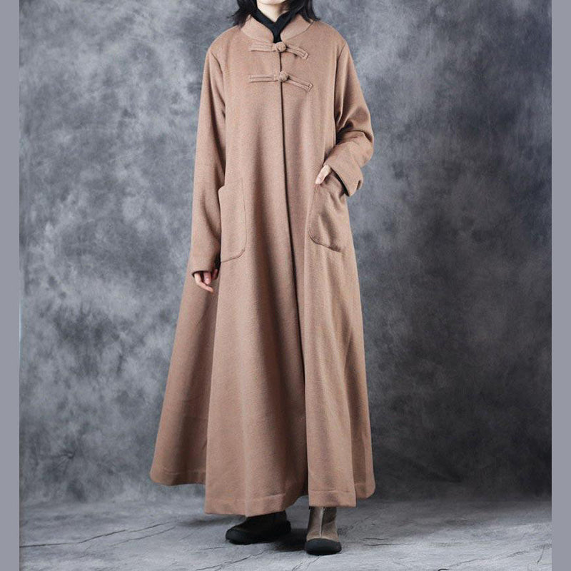 New Loose Beige Long Woolen Thick Coat