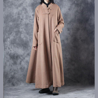New Loose Beige Long Woolen Thick Coat