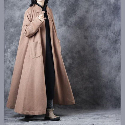 New Loose Beige Long Woolen Thick Coat
