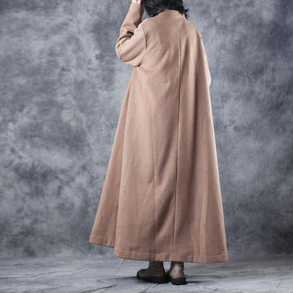 New Loose Beige Long Woolen Thick Coat