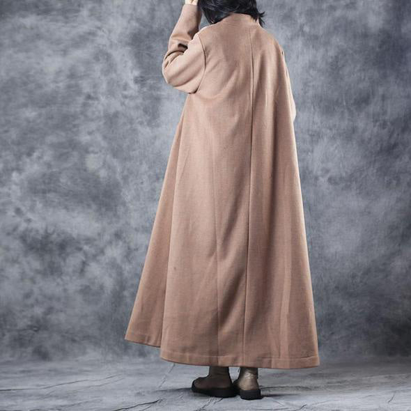 New Loose Beige Long Woolen Thick Coat