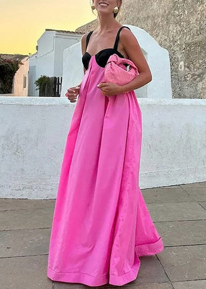 New Pink Patchwork Backless Sleeveless Suspender Dress