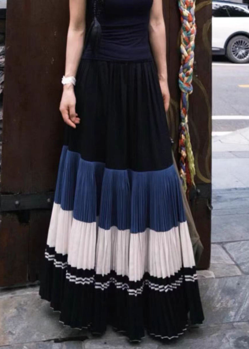 New Wrinkled Patchwork Elastic Waist Cotton Skirts Spring