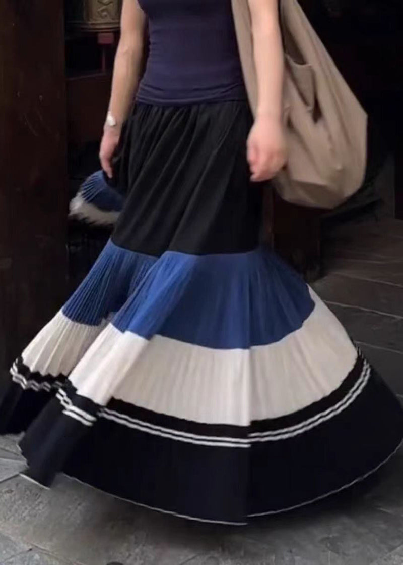 New Wrinkled Patchwork Elastic Waist Cotton Skirts Spring