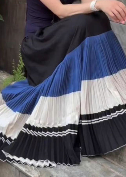 New Wrinkled Patchwork Elastic Waist Cotton Skirts Spring