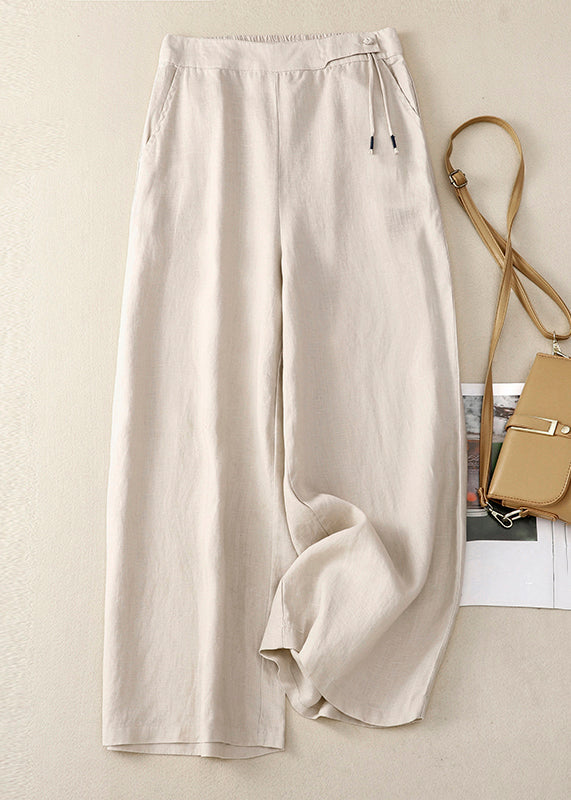 New Yellow Button High Waist Cotton Wide Leg Pants Summer