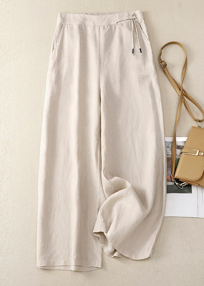 New Yellow Button High Waist Cotton Wide Leg Pants Summer