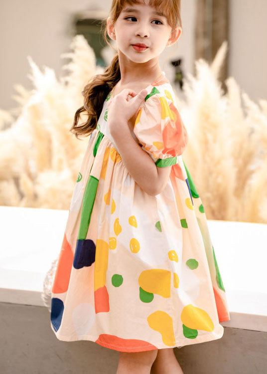 New Yellow O Neck Print Patchwork Cotton Baby Dresses Summer