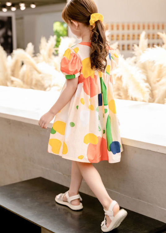 New Yellow O Neck Print Patchwork Cotton Baby Dresses Summer